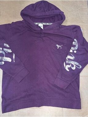 PINK Victoria's Secret Plum Crewneck Hoodie with Sequin Sleeve Script